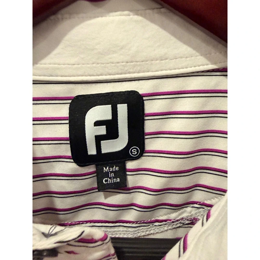 FootJoy FJ Golf Polo Shirt Men's Large White Purple Stripe Performance Stretch